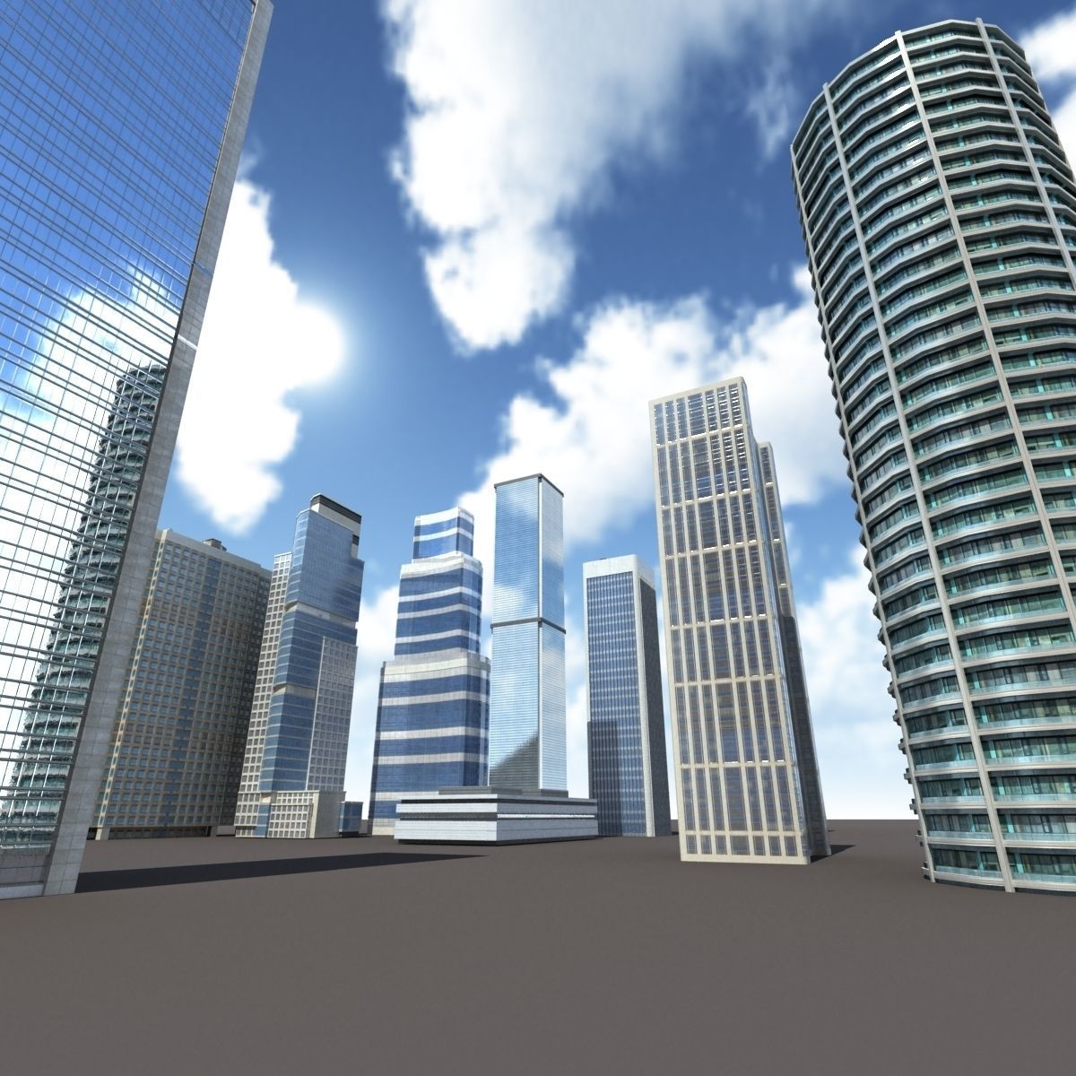 Skyscrapers Building Pack Low-poly 3D model_1
