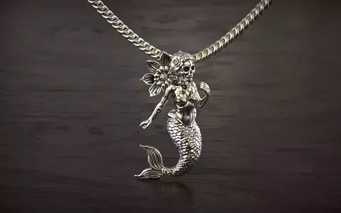 Gothic Skull Mermaid Pendant