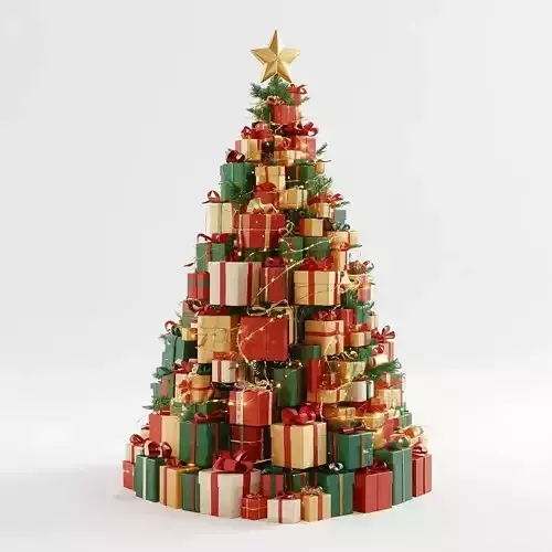 Gift Box Christmas Tree 3D Model Stacked Presents Decor
