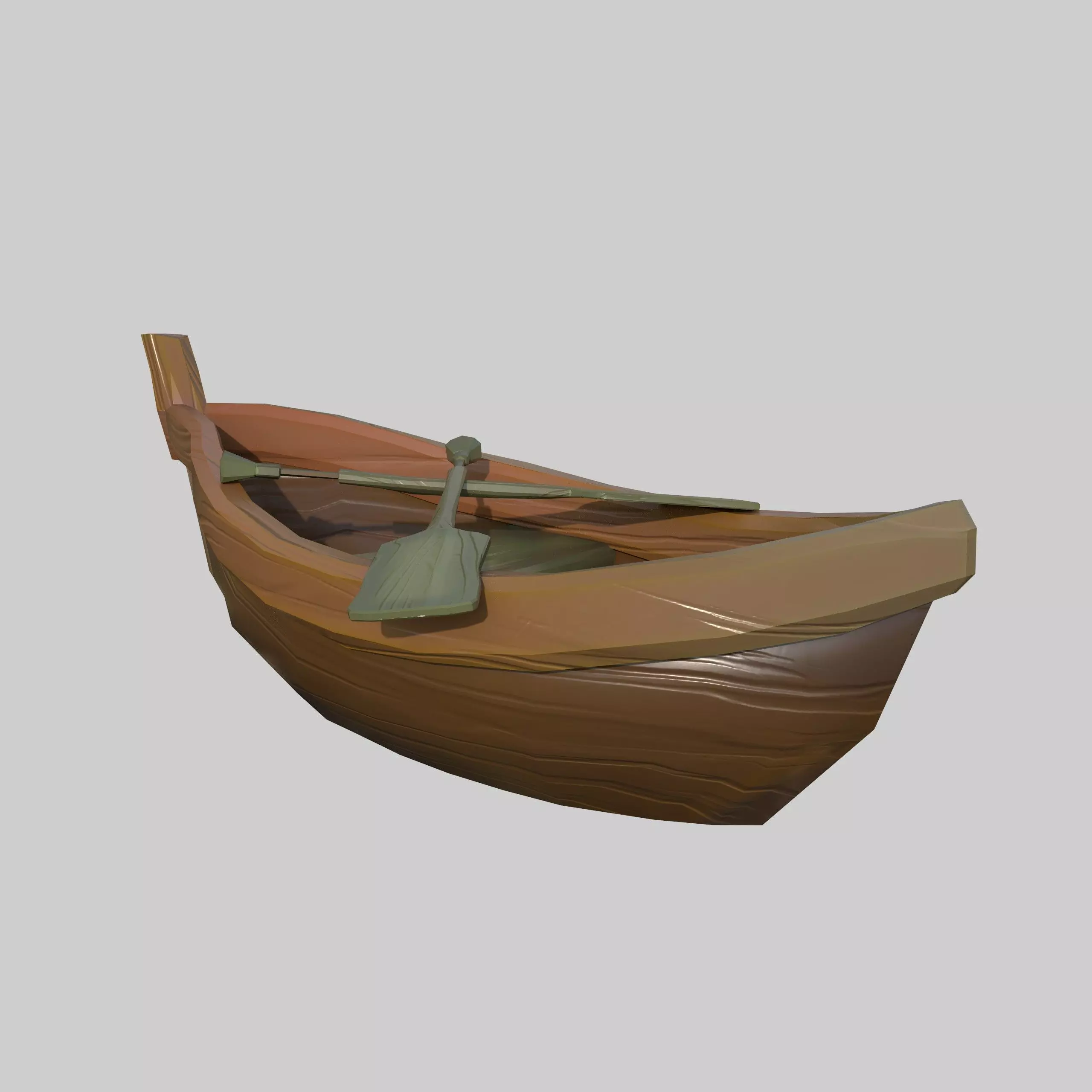 Wooden Rowboat with Oars Low-poly 3D model