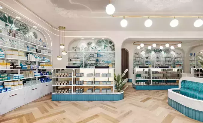 Premium Pharmacy Interior Modern Retail Store V2 SketchUp