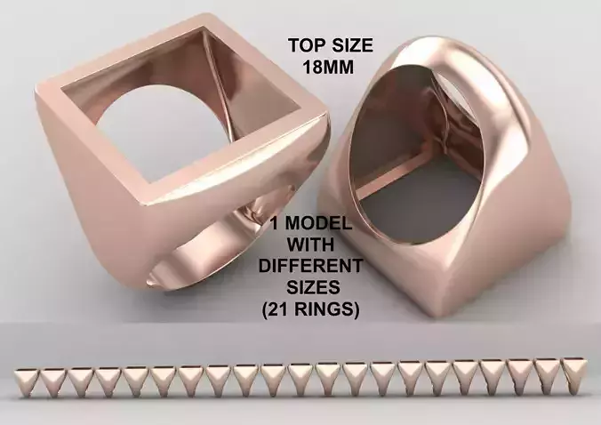 Square hollow Signet Ring Base 18MM top in All sizes 220-MWC 