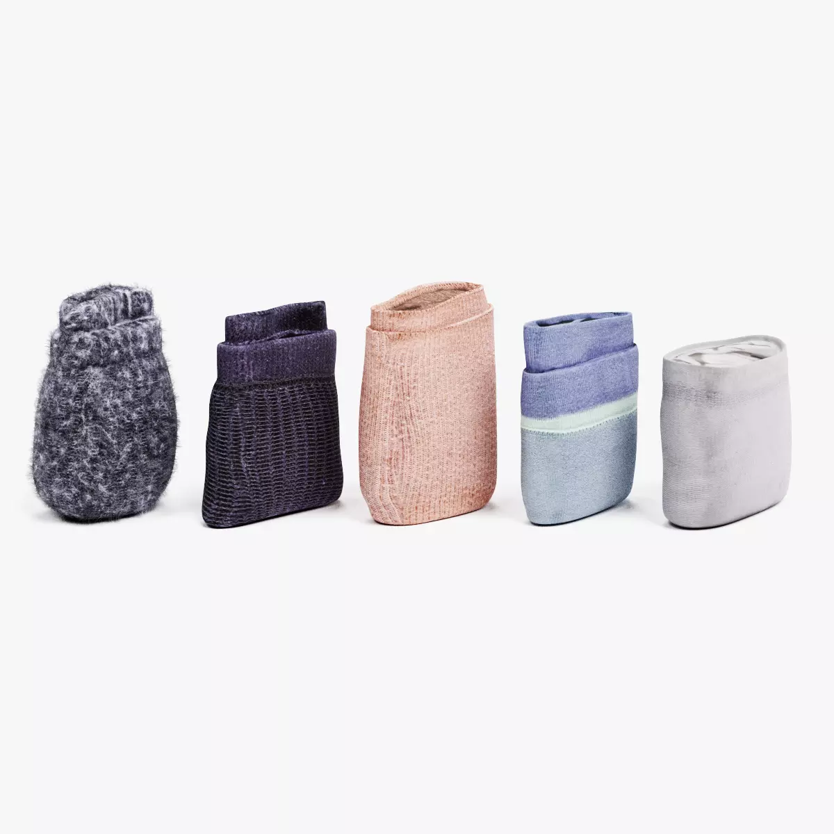 Folded Socks Set - 5 Assorted Roll and Tuck Bundles 3D model
