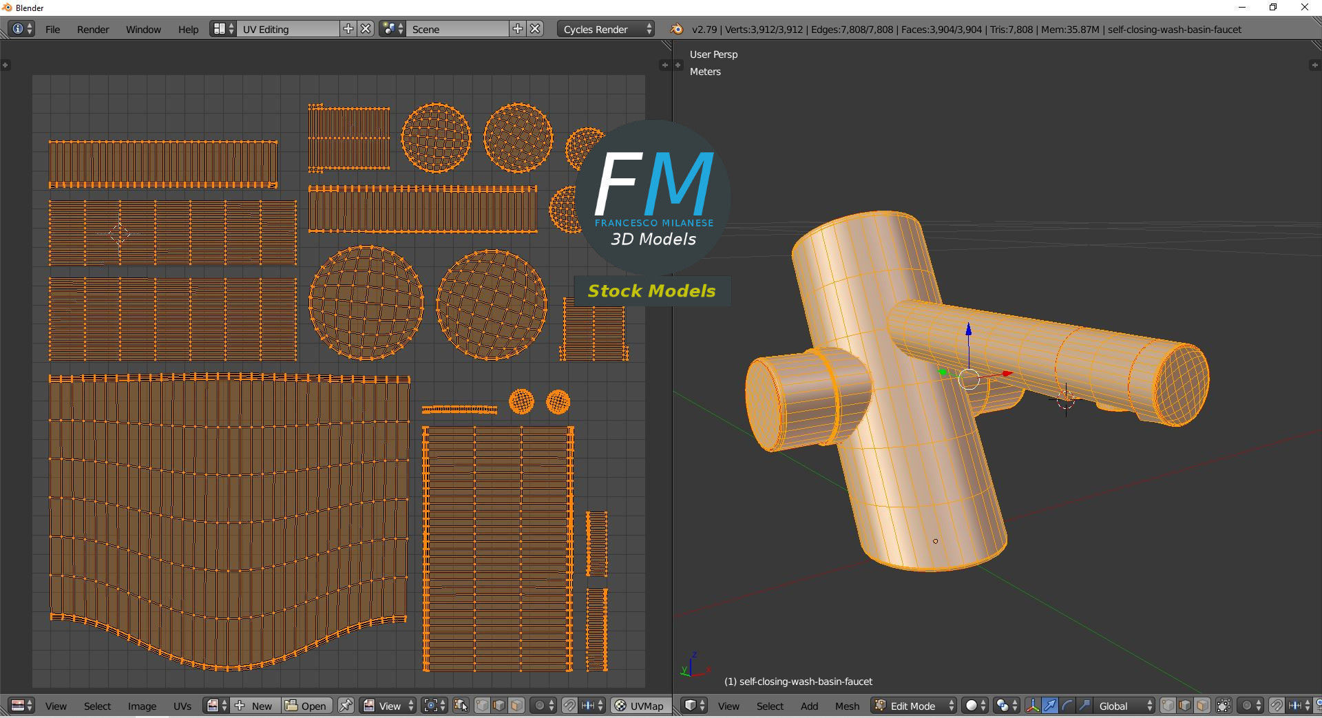 Self closing wash basin faucet Low-poly 3D model_10