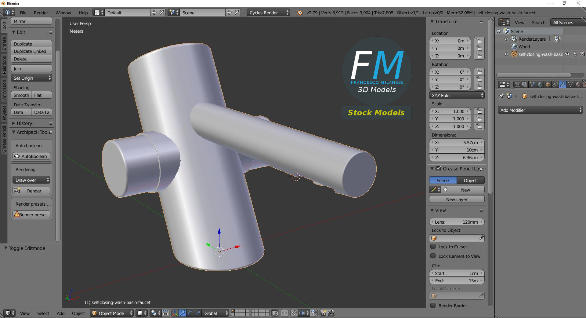 Self closing wash basin faucet Low-poly 3D model_9