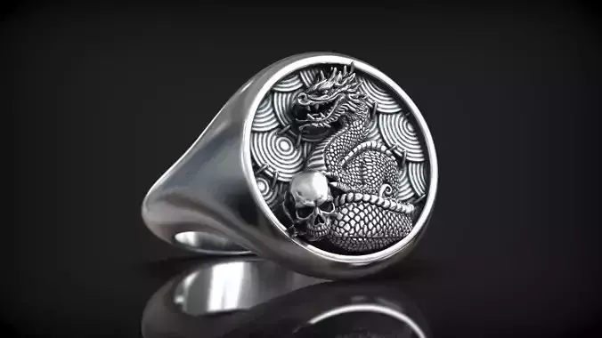 Chinese Dragon Skull Head Mythical Dark Signet