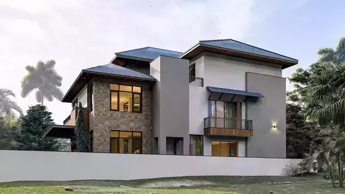 Modern Tropical Villa 3D model 4