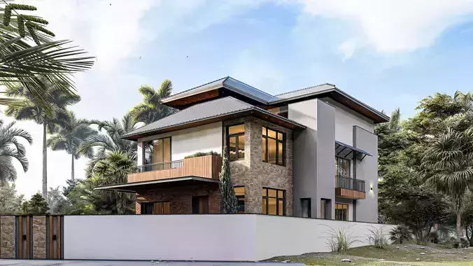 Modern Tropical Villa 3D model 5