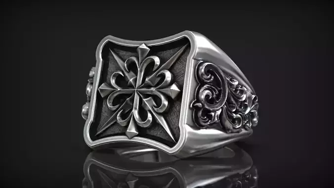 Medieval Cross Emblem Gothic Royal Lily Ornamental Ring