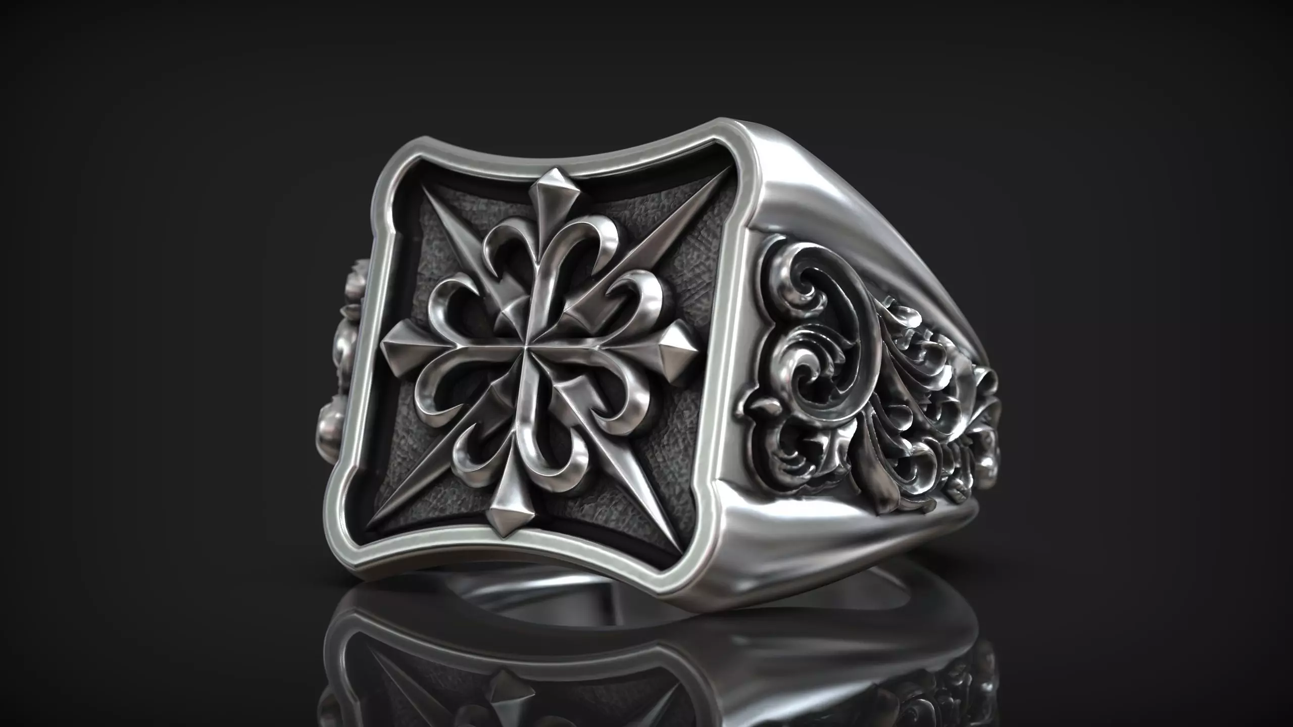 Medieval Cross Emblem Gothic Royal Lily Ornamental Ring 3D print model