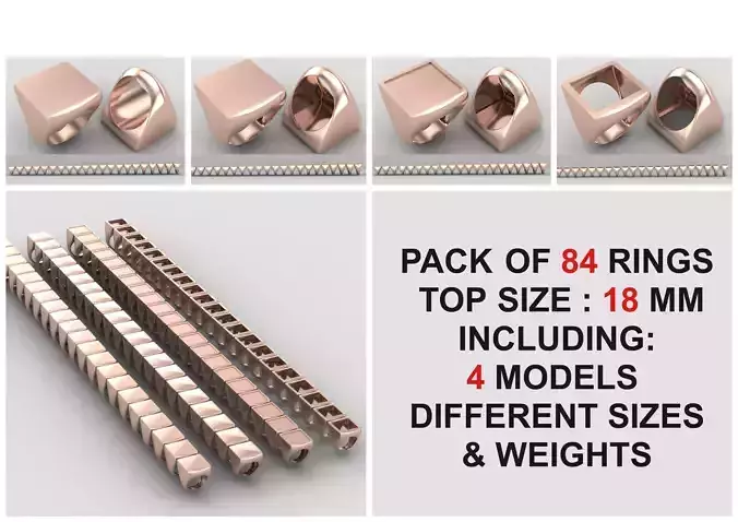 Square Signet Ring Base 18MM top in All sizes 221-MWCG