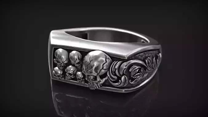 Skull Head Gothic Vintage Ring with Baroque Pattern