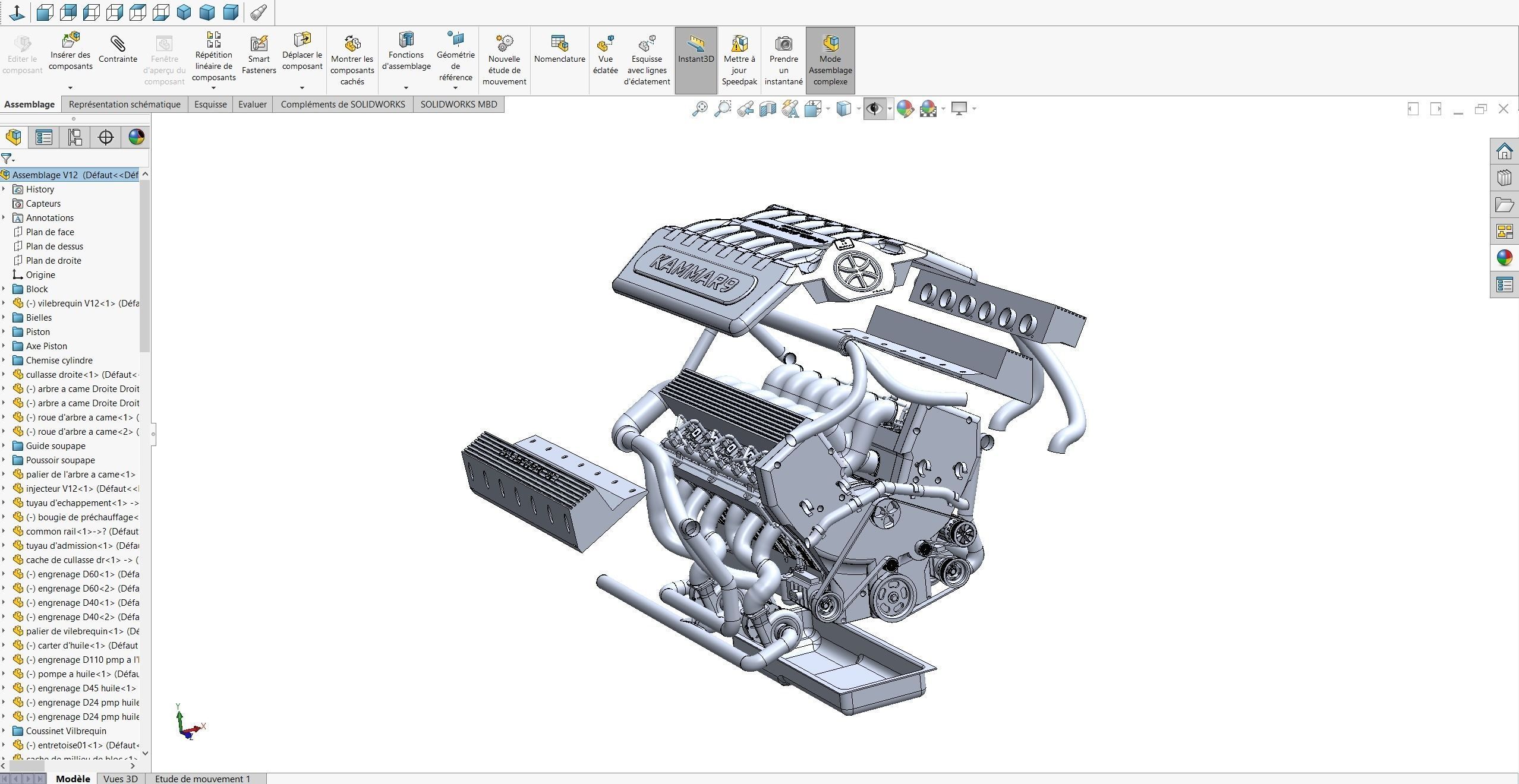 V12 Engine Model with native file Solidworks  3D model_8