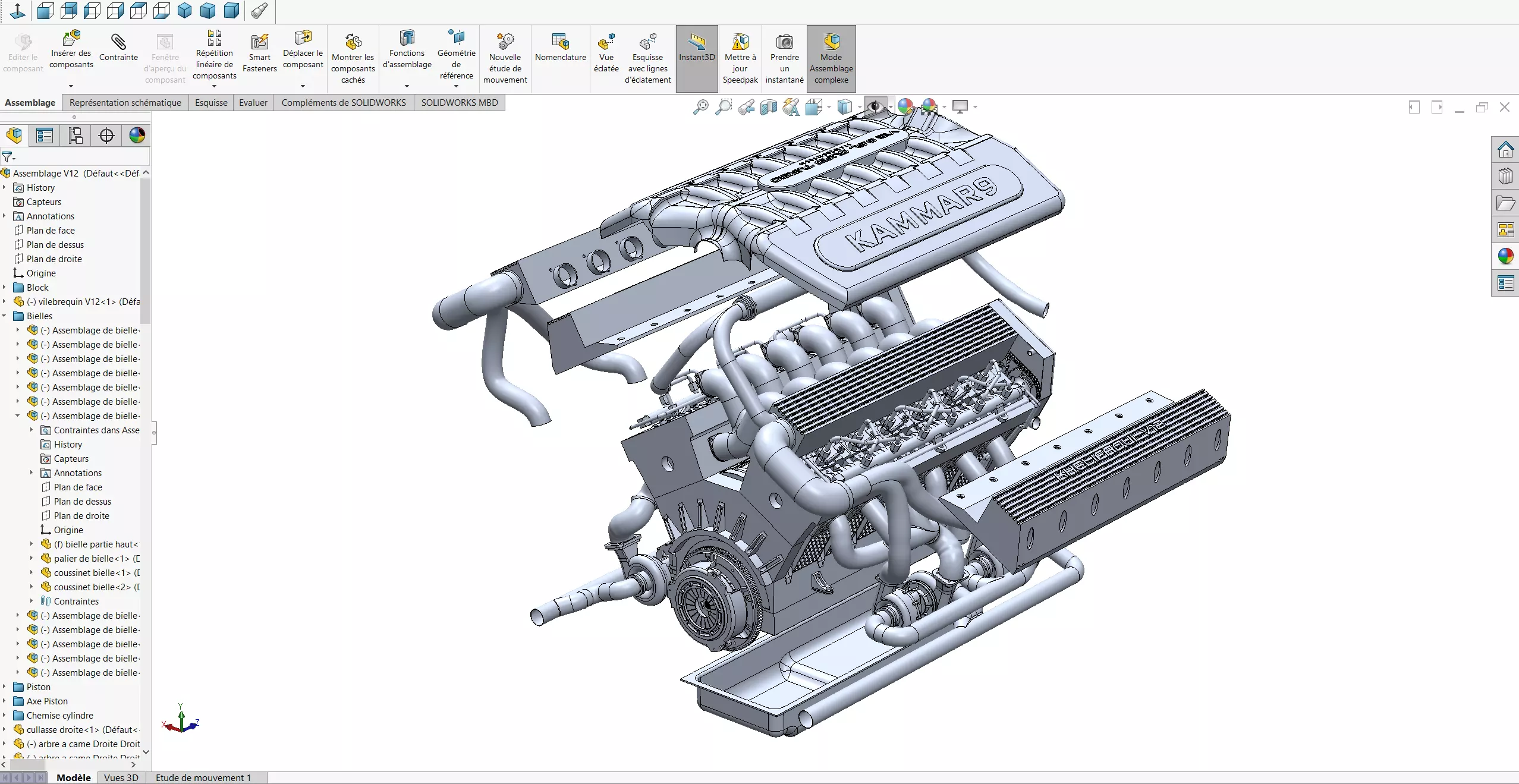 V12 Engine Model with native file Solidworks  3D model_0