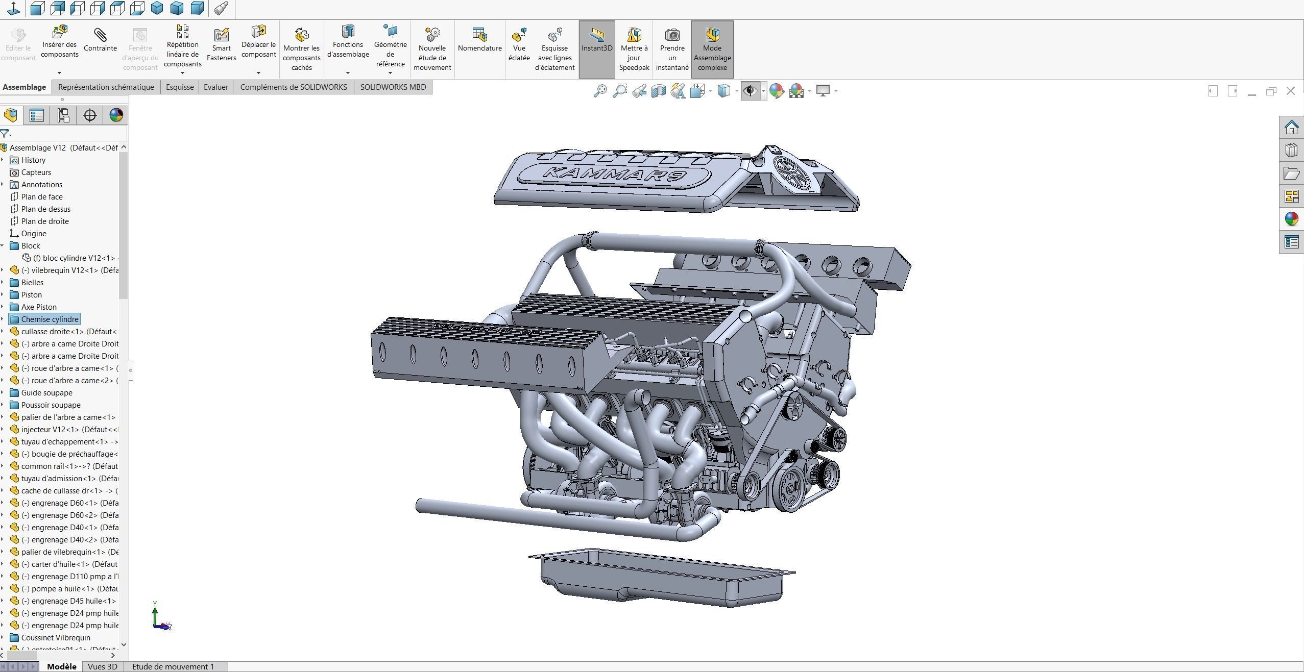 V12 Engine Model with native file Solidworks  3D model_12