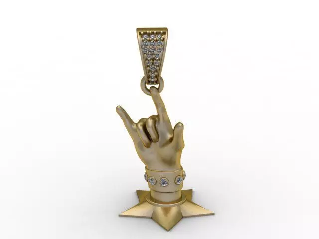 Rockstar Hand Pendant Diamond Punk Gesture Jewelry STL 3D print model