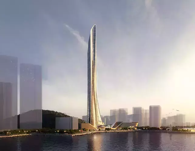 Futuristic Skyscraper Tower by the Waterfront