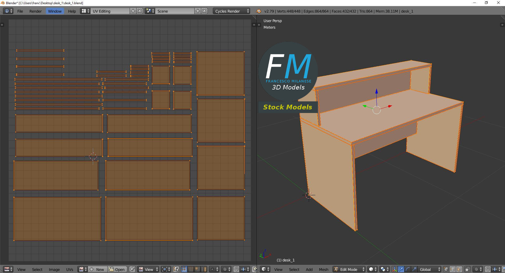 Desk 1 Low-poly 3D model_10