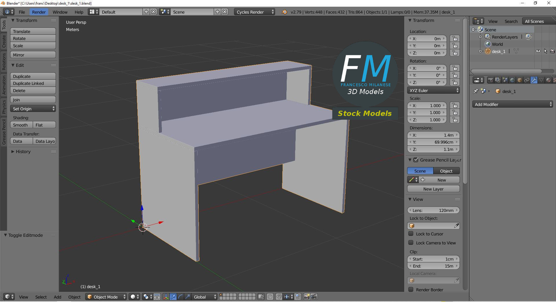 Desk 1 Low-poly 3D model_9