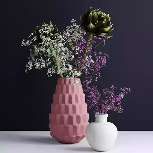 Bouquets in pink and white vases 3D model