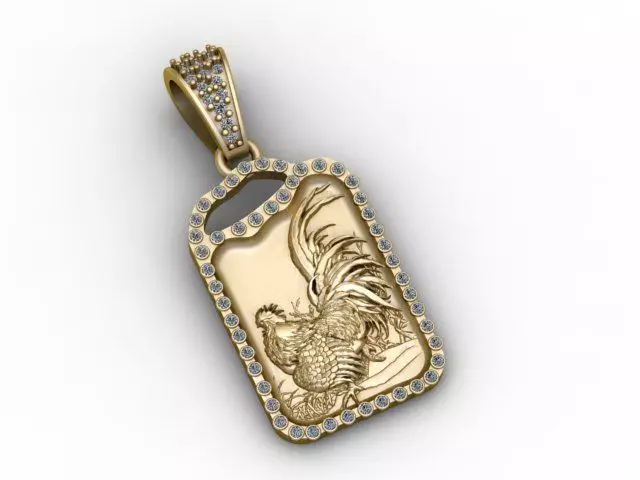Imperial Rooster Tag Pendant Jewelry STL 3D print model