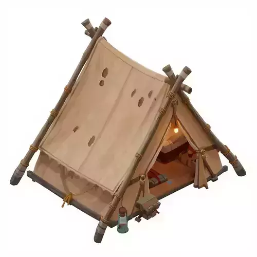 Stylized Adventurer A-Frame Tent 3D Model - Camping Shelter