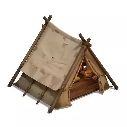 Rustic Canvas Tent 3D Model - Stylized Camping Shelter