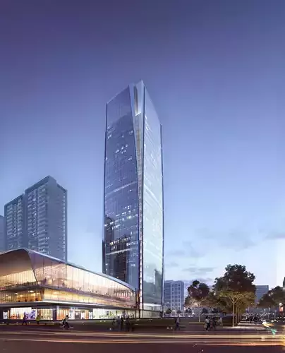 Futuristic High-Rise Skyscraper with Glass Facade