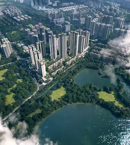 Lakefront Highrise Residential Towers with City Park View 3D model