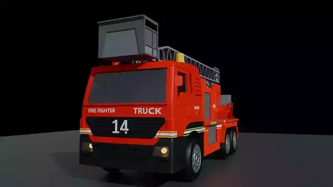 Low-Poly Firefighter Ladder Truck - Game Ready