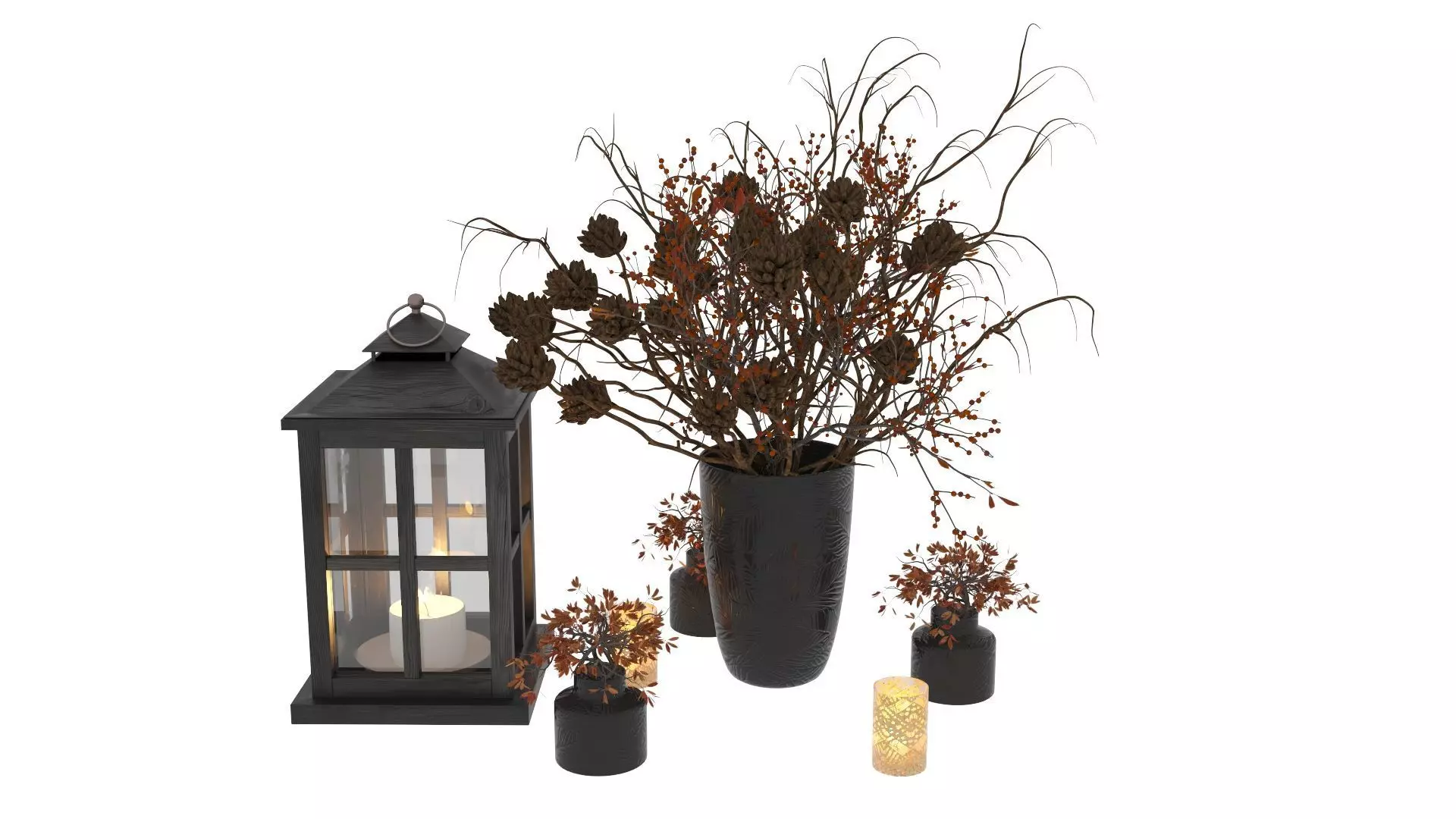 Decorative Set Berry and Branches with Lantern 3D model