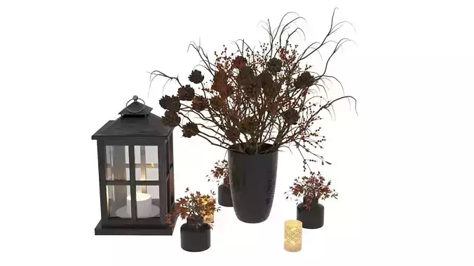 Decorative Set Berry and Branches with Lantern