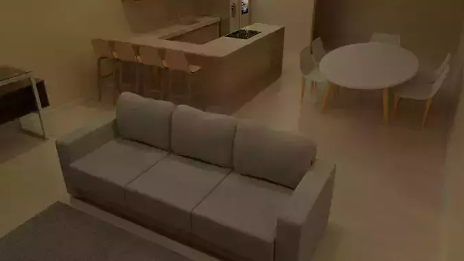 Modern Open Concept Living Room e Kitchen 3D Model