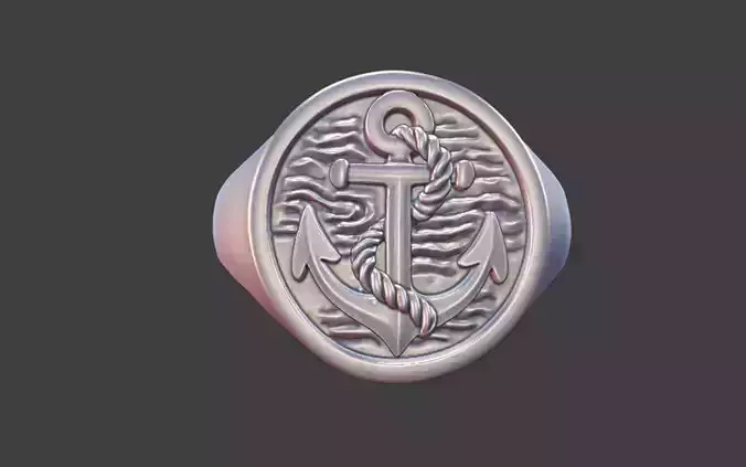 ANCHOR SIGNET RING STERLING SILVER