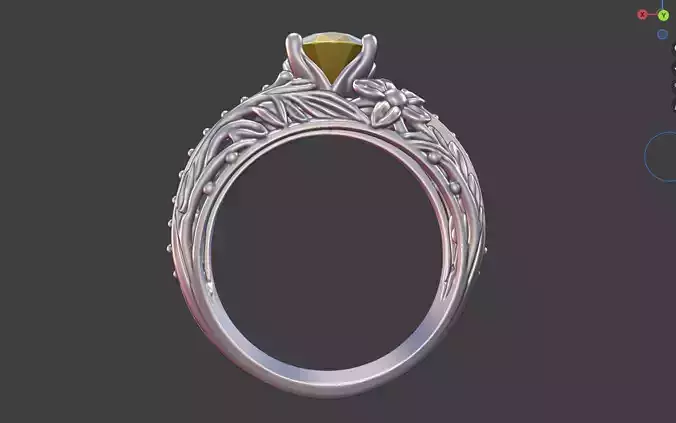 NATURE INSPIRED ENGAGEMENT RING LEAVES FLOWERS PAVE GEMSTONE