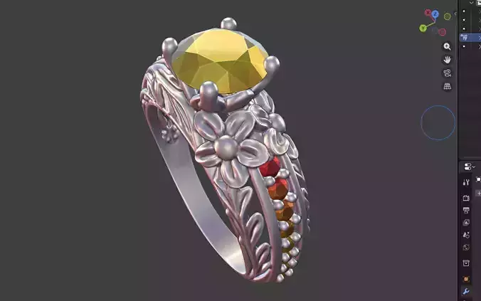 NATURE INSPIRED ENGAGEMENT RING LEAVES FLOWERS PAVE GEMSTONE