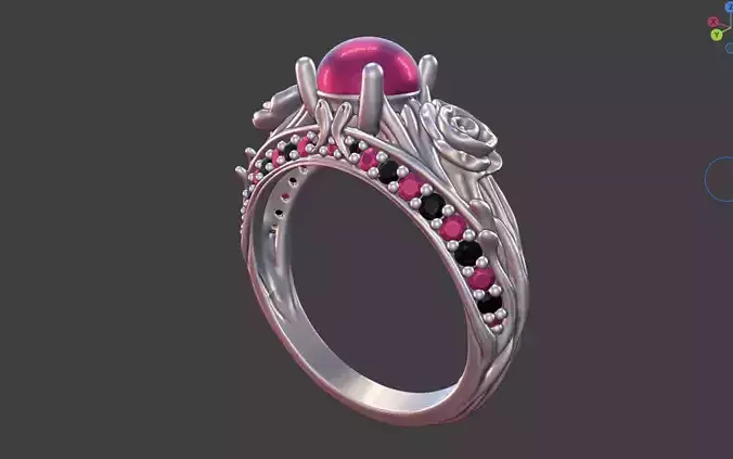 ROSE LEAF ENGAGEMENT RING WITH PAVE GEMSTONE