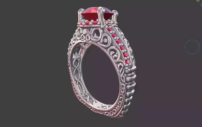 NARROW SCROLLWORK ENGAGEMENT RING WITH PAVE GEMSTONE