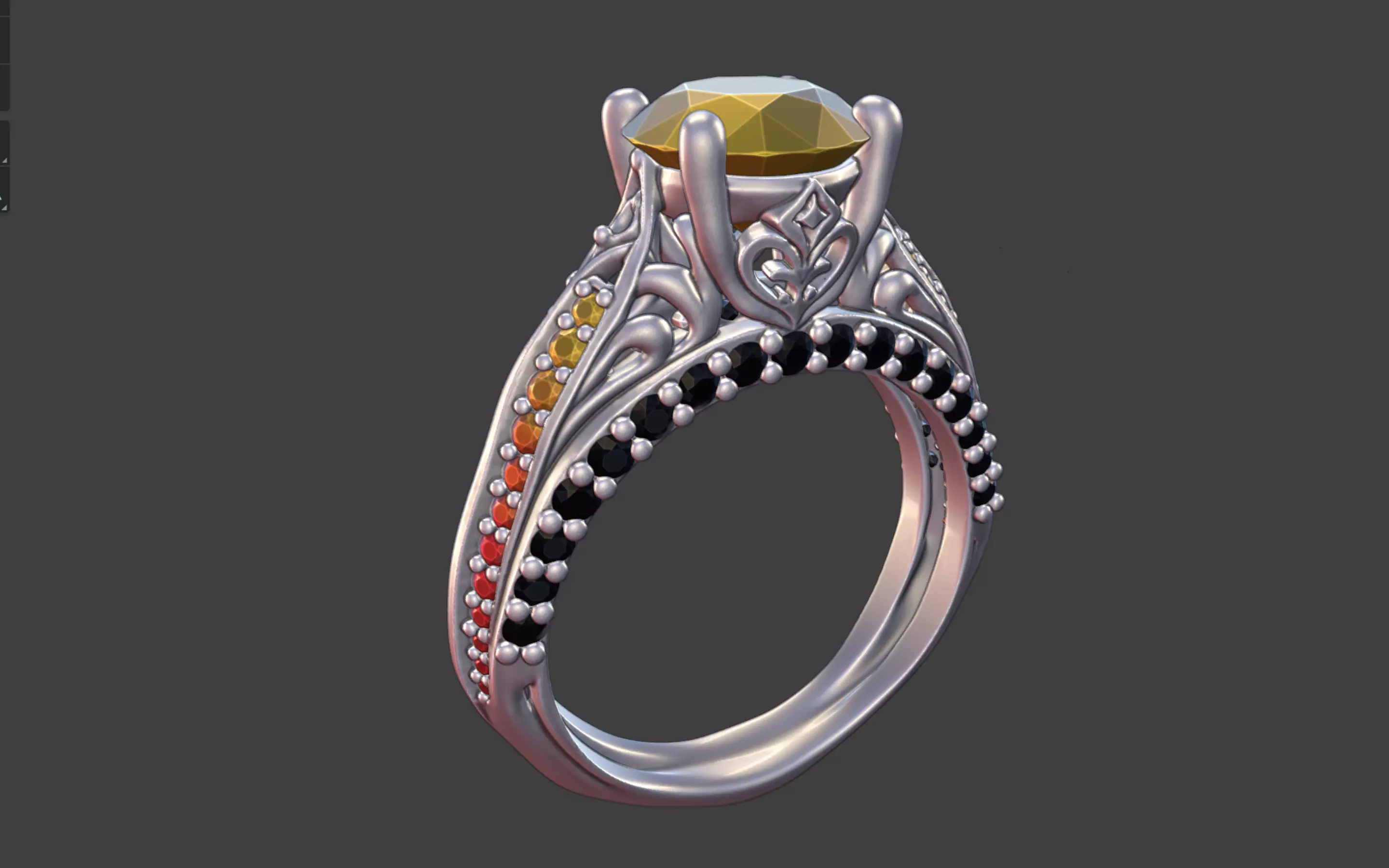 GOTHIC ENGAGEMENT RING WITH PAVE DETAILING 3D print model
