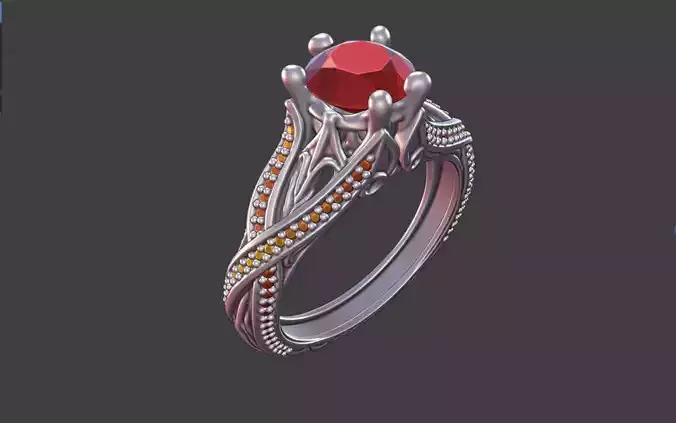 SWIRLING ENGAGEMENT RING WITH PAVE GEMSTONE