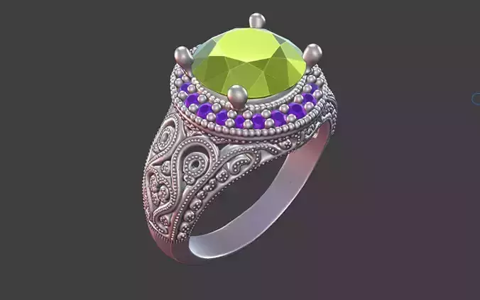 SCROLLWORK HALO RING WITH PRONG SET GEM