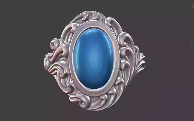 WAVE INSPIRED SCROLLWORK RING OVAL CABOCHON