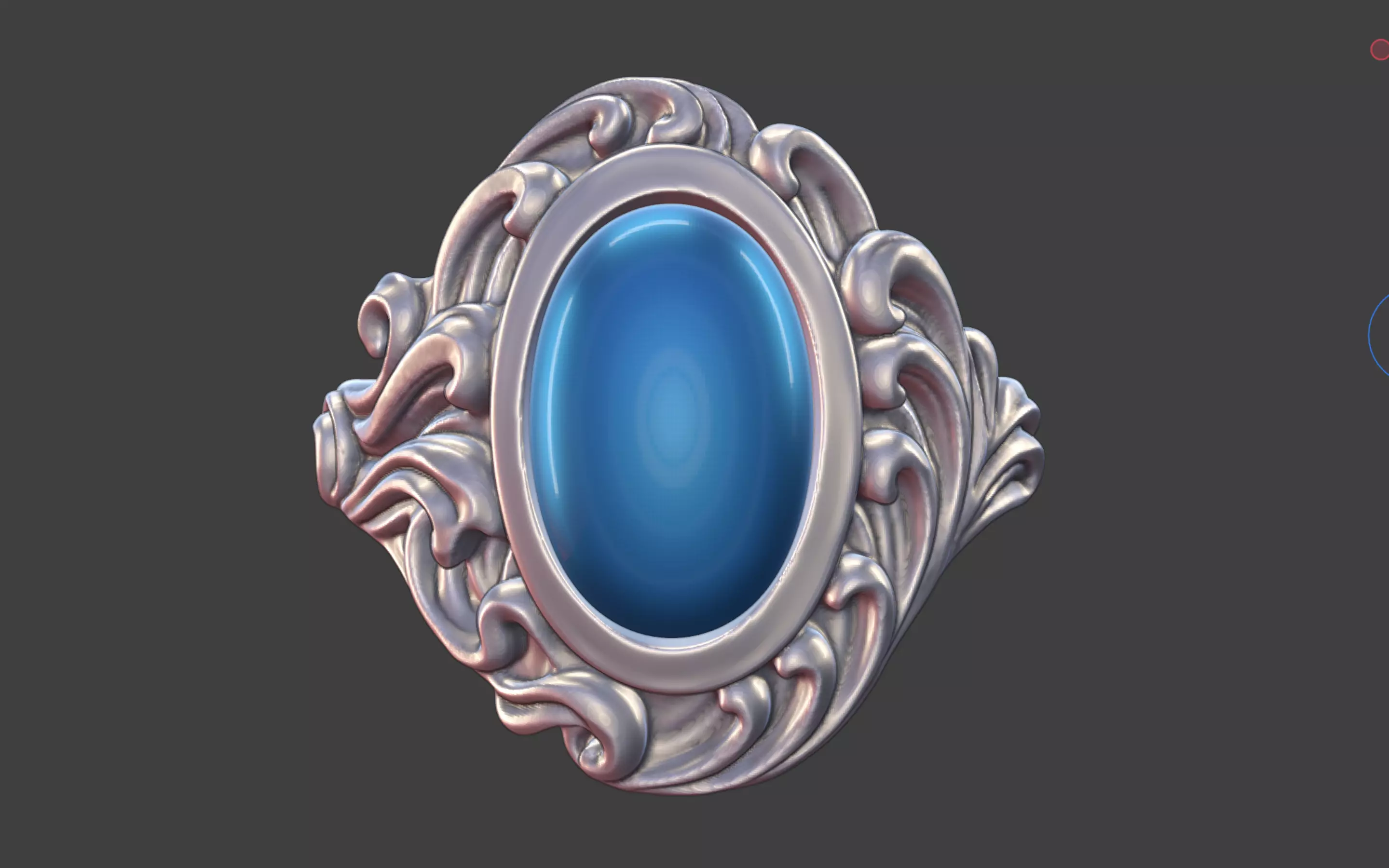 WAVE INSPIRED SCROLLWORK RING OVAL CABOCHON 3D print model