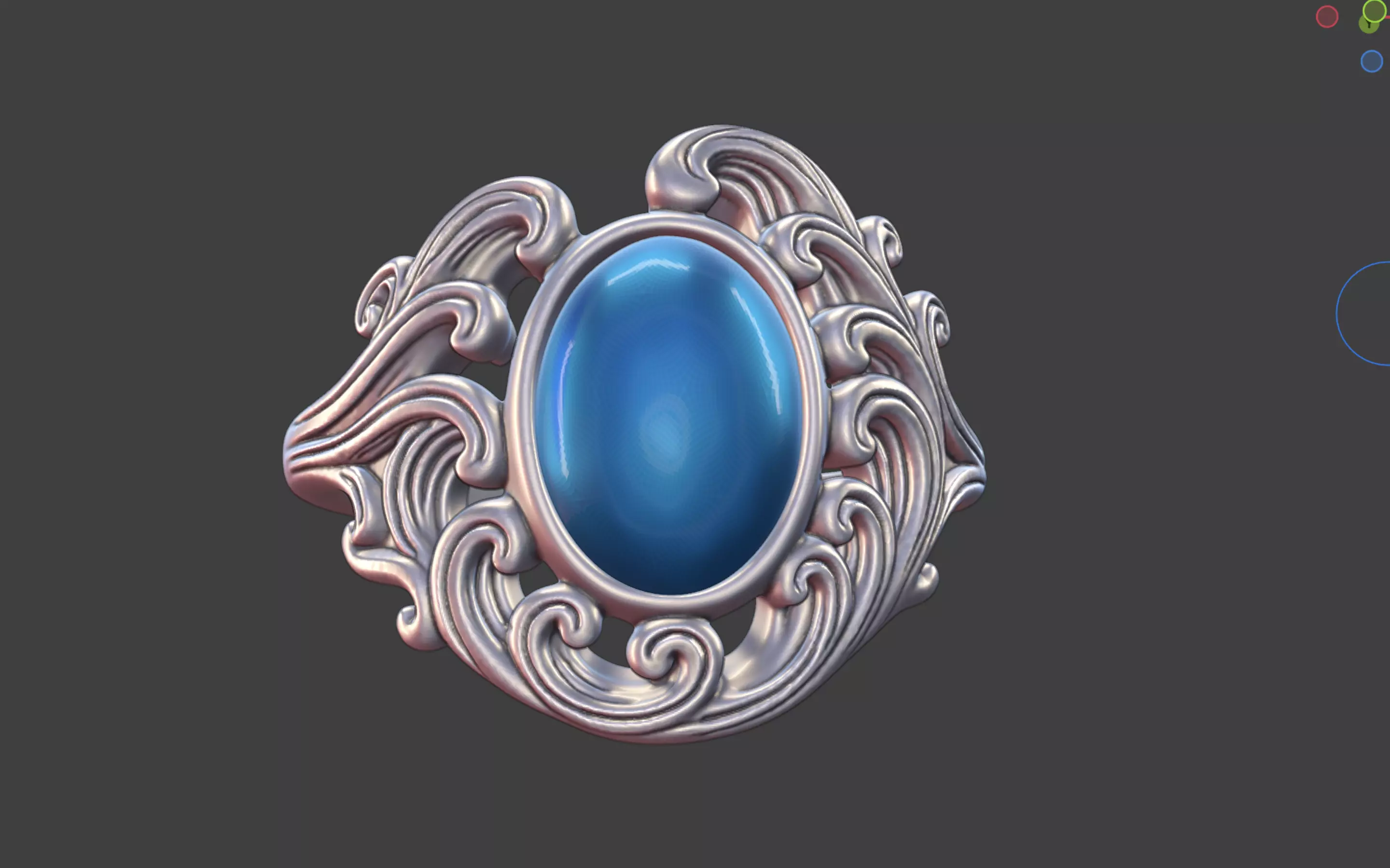 SCROLLWORK WAVE RING WITH OVAL CABOCHON 3D print model