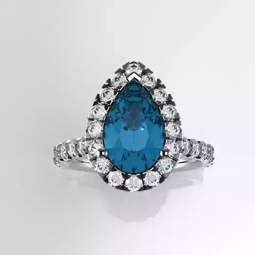 Pear Shape Halo Ring -  200 points  - 2 mm Round Fishtail