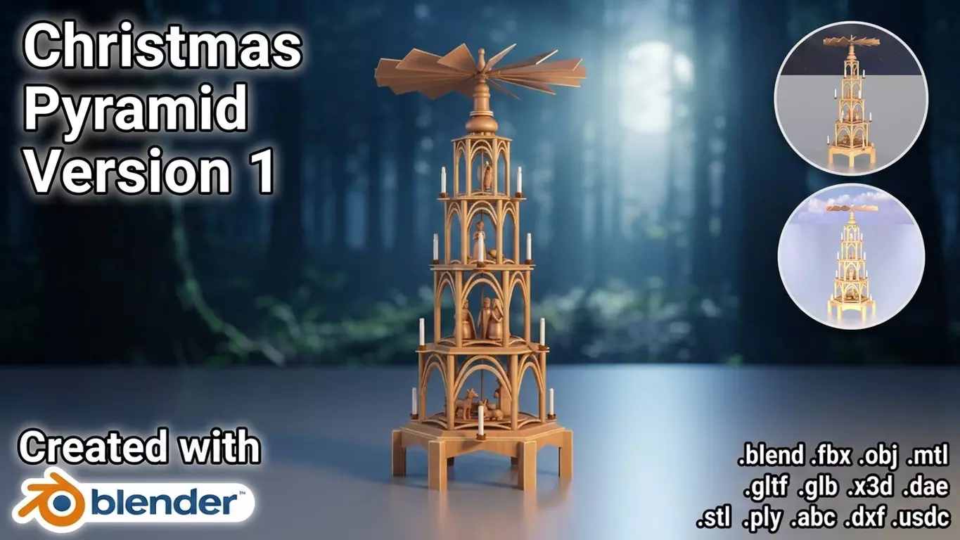 Christmas pyramid version 1 without animation Low-poly 3D model