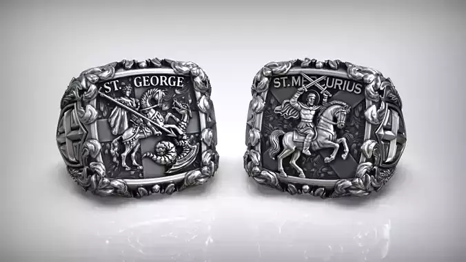 St George and St Mercurius Ring Set Warrior Saint Collection