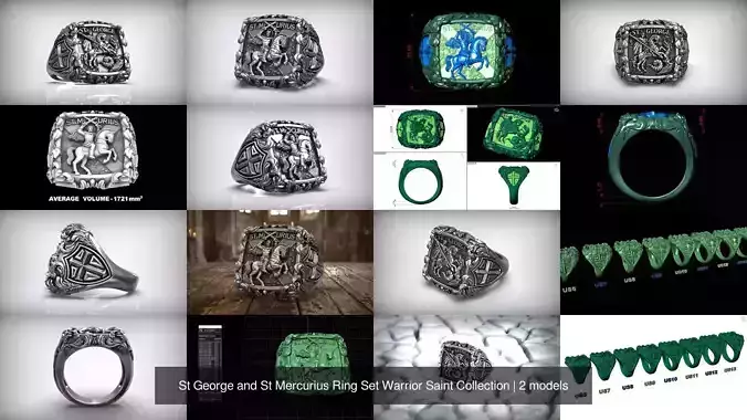 St George and St Mercurius Ring Set Warrior Saint Collection