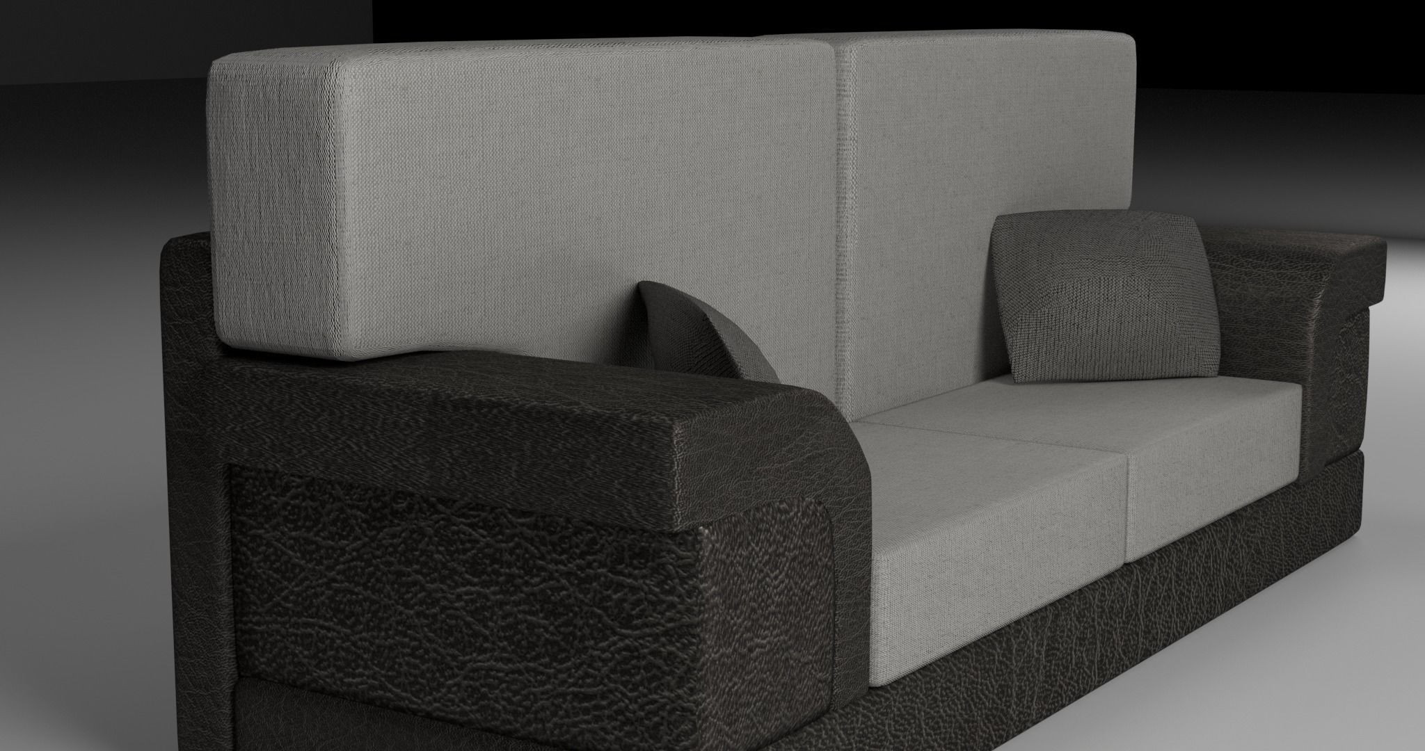 Leather Sofa with Fabric Pillows Low-poly 3D model_2