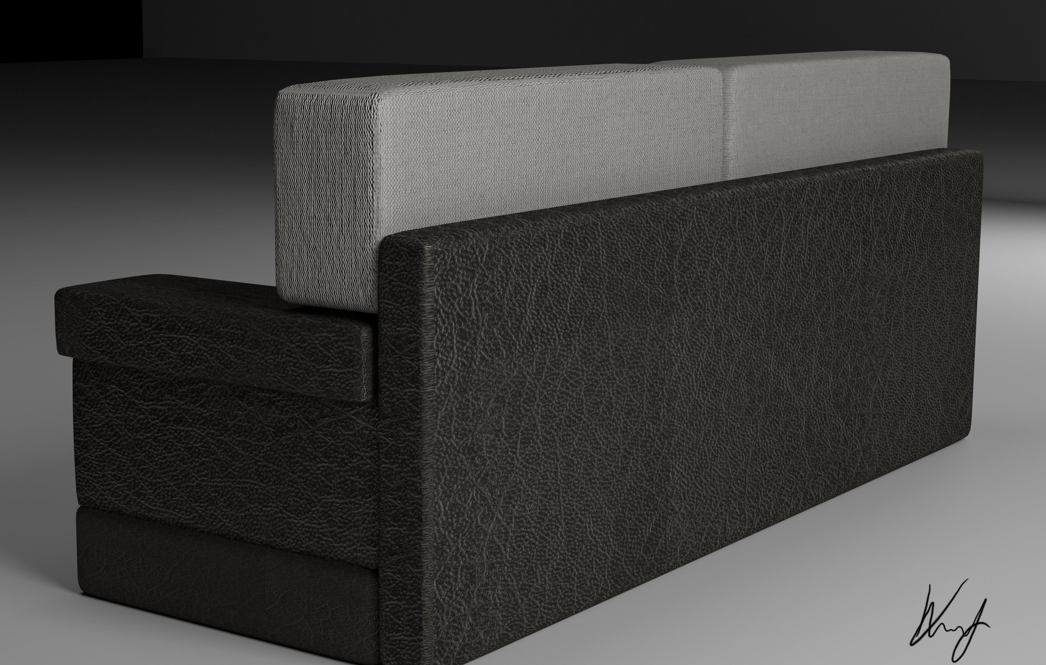 Leather Sofa with Fabric Pillows Low-poly 3D model_3